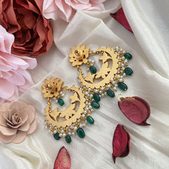 Vriksham Floral Chandbali Earring-Red Green & White-Pearls-Green Beads-J3177