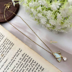 Vriksham Butterfly Pendant Gold Alike Anti Tarnish Necklace Chain-Sky Blue-G20950