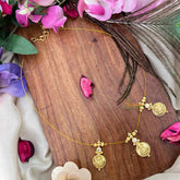 Vriksham Traditional Laxmi Coin With White Stone Stud Felxible 3 Pendant Invisible Chain-KG22308