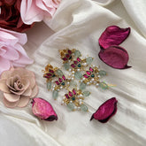 Vriksham Lotus Earring-Red Green & White-Pearls-Pastel Green Beads-J3181
