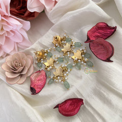 Vriksham Lotus Earring-Red Green & White-Pearls-Pastel Green Beads-J3181