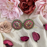 Vriksham Peacock Jadau Kundan Stud Earring-Red Green-J3197