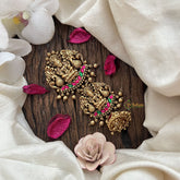 Vriksham Lakshmi Design With Peacock Jada Billai-Red Green-Gold Bead-G19268