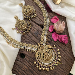 Vriksham Exquisite Coin Style Lakshmi Pendant Haram-White Green-G16192