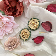 Vriksham Peacock Jadau Kundan Stud Earring-Red Green-J3197