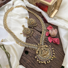 Vriksham Exquisite Coin Style Lakshmi Pendant Haram-White Green-G16192