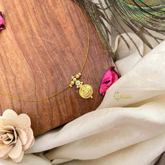 Vriksham Traditional Laxmi Coin With White Stone Stud Single Pendant Invisible Chain-KG22309