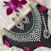 Vriksham Designer Pear Style American Diamond Polki Choker Neckpiece-Green-G20201