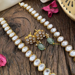 Vriksham Designer Peacock Pendant Kundan Jadau Neckpiece-White-Pastel Green Bead-J2897