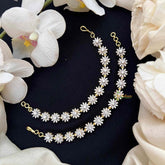 Vriksham Handcrafted Flower Motifs AD Stones Silver-Plated Ear Chains Maatil-G21585