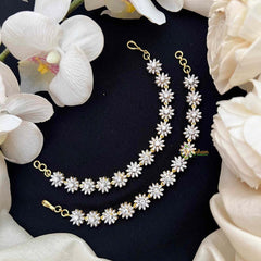 Vriksham Handcrafted Flower Motifs AD Stones Silver-Plated Ear Chains Maatil-G21585