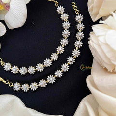 Vriksham Handcrafted Flower Motifs AD Stones Silver-Plated Ear Chains Maatil-G21585