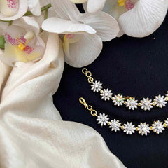 Vriksham Handcrafted Flower Motifs AD Stones Silver-Plated Ear Chains Maatil-G21585