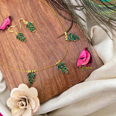 Vriksham Gold-Finish Leaf Cluster 3 Pendant Invisible Chain-Green-KG22325