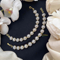 Vriksham Handcrafted Flower Motifs AD Stones Silver-Plated Ear Chains Maatil-G21585