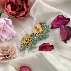 Vriksham Unique Lotus Stud Earring-Red Green & White-Pearls-Aqua Green Beads-J3187
