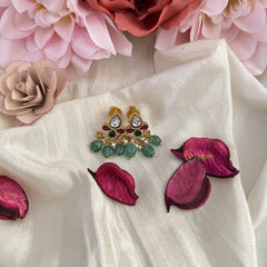 Vriksham Diya Stud Earring-Red Green & White-Pearls-Pastel Green Beads-J3182