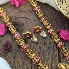 Vriksham Lakshmi & Peacock Pendant Kundan Jadau Neckpiece-Red-White Bead-J2898