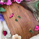 Vriksham Gold-Finish Leaf Cluster Single Pendant Invisible Chain-Green-KG22318