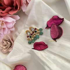 Vriksham Diya Stud Earring-Red Green & White-Pearls-Pastel Green Beads-J3182