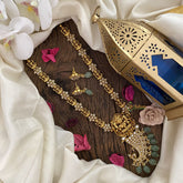 Vriksham Lakshmi & Peacock Pendant Kundan Jadau Neckpiece-White-Pastel Green Bead-J2899