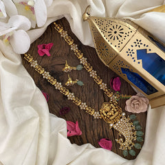 Vriksham Lakshmi & Peacock Pendant Kundan Jadau Neckpiece-White-Pastel Green Bead-J2899