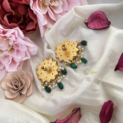 Vriksham Floral Stud Earring-Red Green & White-Pearls-Green Beads-J3175