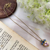Vriksham Queen Heart Pendant Gold Alike Anti Tarnish Necklace Chain-Pink Blue-G20957