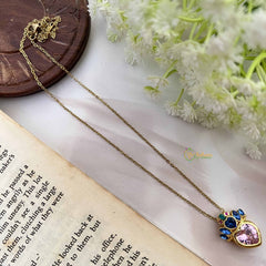 Vriksham Queen Heart Pendant Gold Alike Anti Tarnish Necklace Chain-Pink Blue-G20957