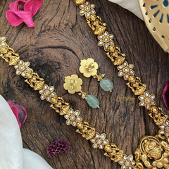 Vriksham Lakshmi & Peacock Pendant Kundan Jadau Neckpiece-White-Pastel Green Bead-J2899