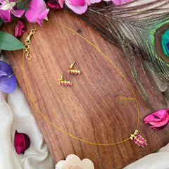 Vriksham Gold-Finish Leaf Cluster Single Pendant Invisible Chain-Red-KG22320