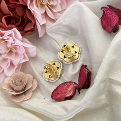 Vriksham Antique Floral Kundan Jadau Stud Earring-Red Green & White-J3206