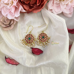 Vriksham Unique Circle Shape Hook Earring-Pearls-Red Green-J3191