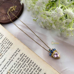 Vriksham Queen Heart Pendant Gold Alike Anti Tarnish Necklace Chain-Pink Blue-G20957