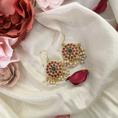 Vriksham Unique Circle Shape Hook Earring-Pearls-Red Green-J3191
