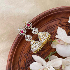 Vriksham Regal Red American Diamond Long Jhumka Earrings-G21579