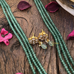 Vriksham Lakshmi Pendant Kundan Jadau Pastel Green Beaded Mala-White-Lotus-J2918