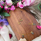 Vriksham Gold-Finish Leaf Cluster 3 Pendant Invisible Chain-Blue-KG22326