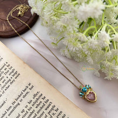 Vriksham Queen Heart Pendant Gold Alike Anti Tarnish Necklace Chain-Aqua Blue-G20959