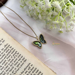 Vriksham Green Sparkle Butterfly Pendant Gold Alike Anti Tarnish Necklace Chain-G20953