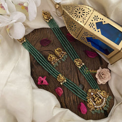 Vriksham Lakshmi Pendant Kundan Jadau Pastel Green Beaded Mala-White-J2920