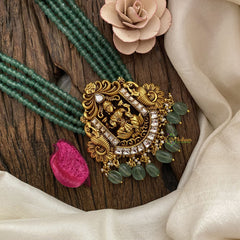 Vriksham Lakshmi Pendant Kundan Jadau Pastel Green Beaded Mala-White-J2920