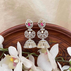 Vriksham Deep Ruby-AD Style Bridal With Pearl Accents & Tiered Chandbali Studs Jhumka Earrings-G21581