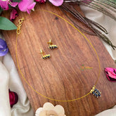 Vriksham Gold-Finish Leaf Cluster Single Pendant Invisible Chain-Blue-KG22319