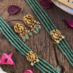 Vriksham Lakshmi Pendant Kundan Jadau Pastel Green Beaded Mala-White-J2920