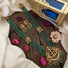 Vriksham Lakshmi Pendant Kundan Jadau Pastel Green Beaded Mala-White-J2920