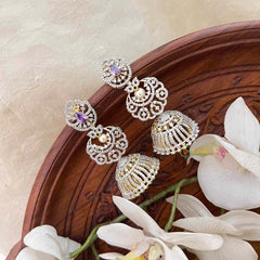 Vriksham Deep Purple-AD Style Bridal With Pearl Accents & Tiered Chandbali Studs Jhumka Earrings-G21583