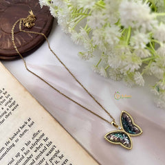 Vriksham Gray Sparkle Butterfly Pendant Gold Alike Anti Tarnish Necklace Chain-G20954