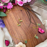 Vriksham Gold-Finish Leaf Cluster 3 Pendant Invisible Chain-Aqua Green-KG22323