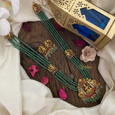 Vriksham Lakshmi Pendant Kundan Jadau Pastel Green Beaded Mala-Red Green-J2921